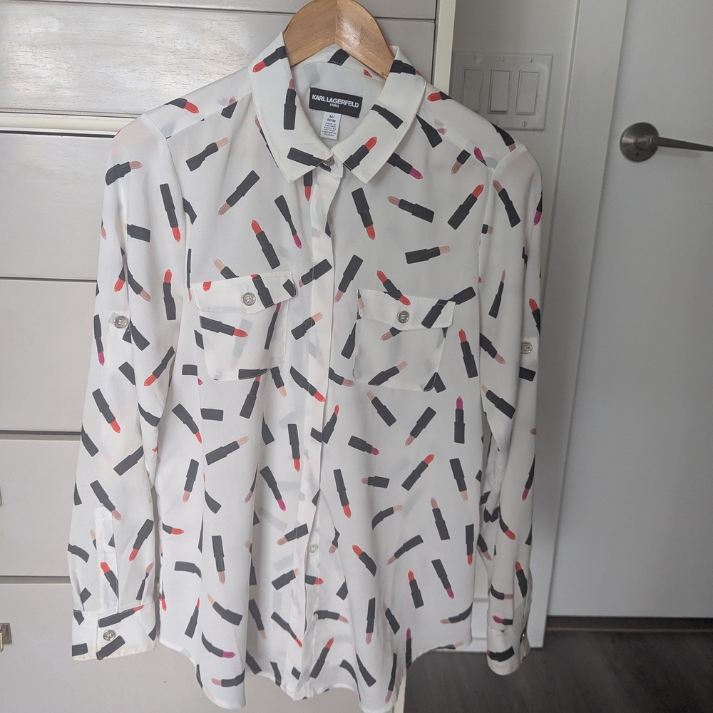 Karl Lagerfeld White Shirt with Lipstick Pattern
